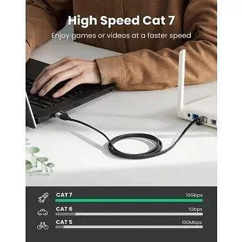 Патч корд Ugreen сетевой кабель 10 Гбит / с 600 МГц совместимый со Smart TV, Svicth плоский 1 м Black (NW189) - фото 2