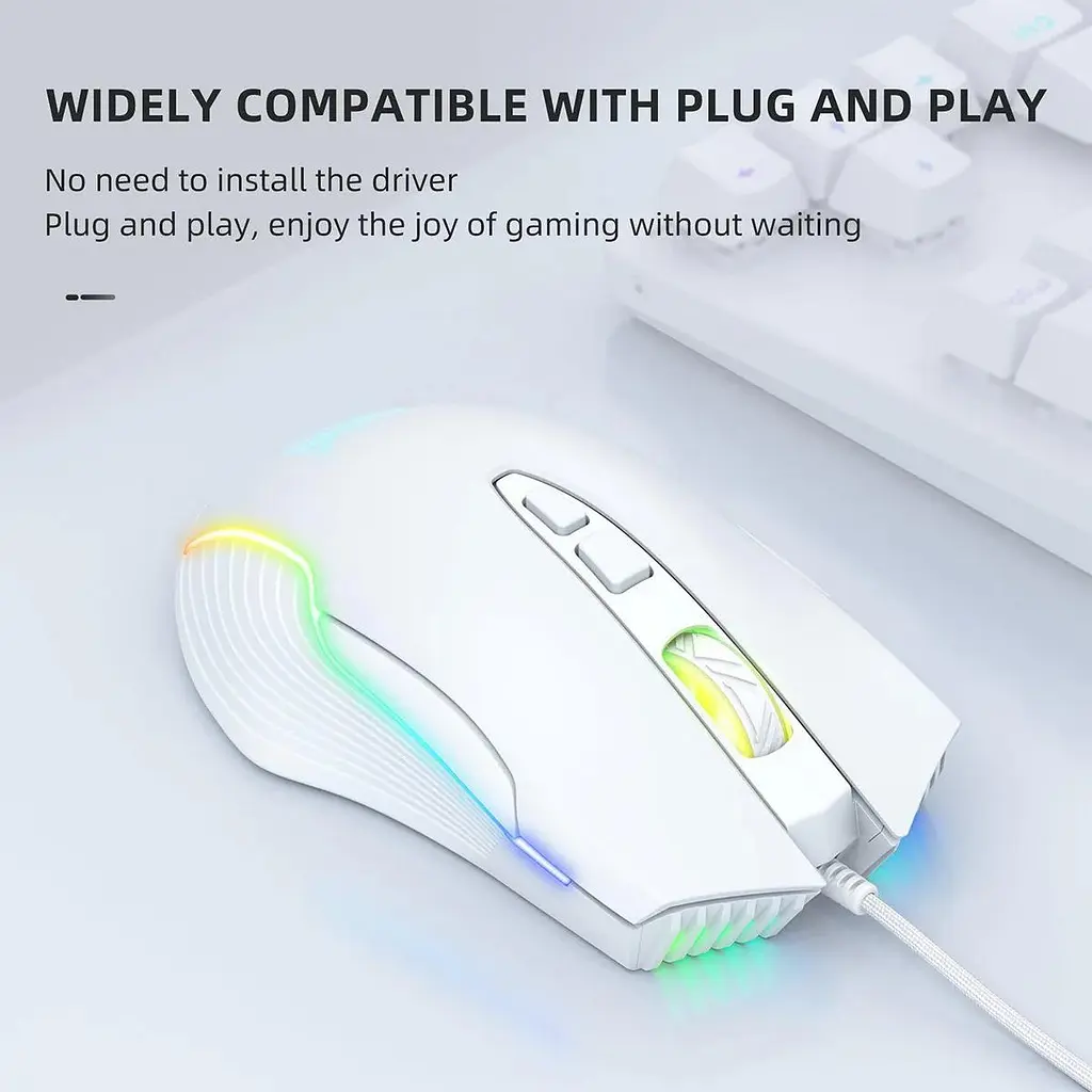 Компьютерная мышка Onikuma проводная CW-97 с RGB подсветкой и 6400 DPI для ПК Белый - фото 4