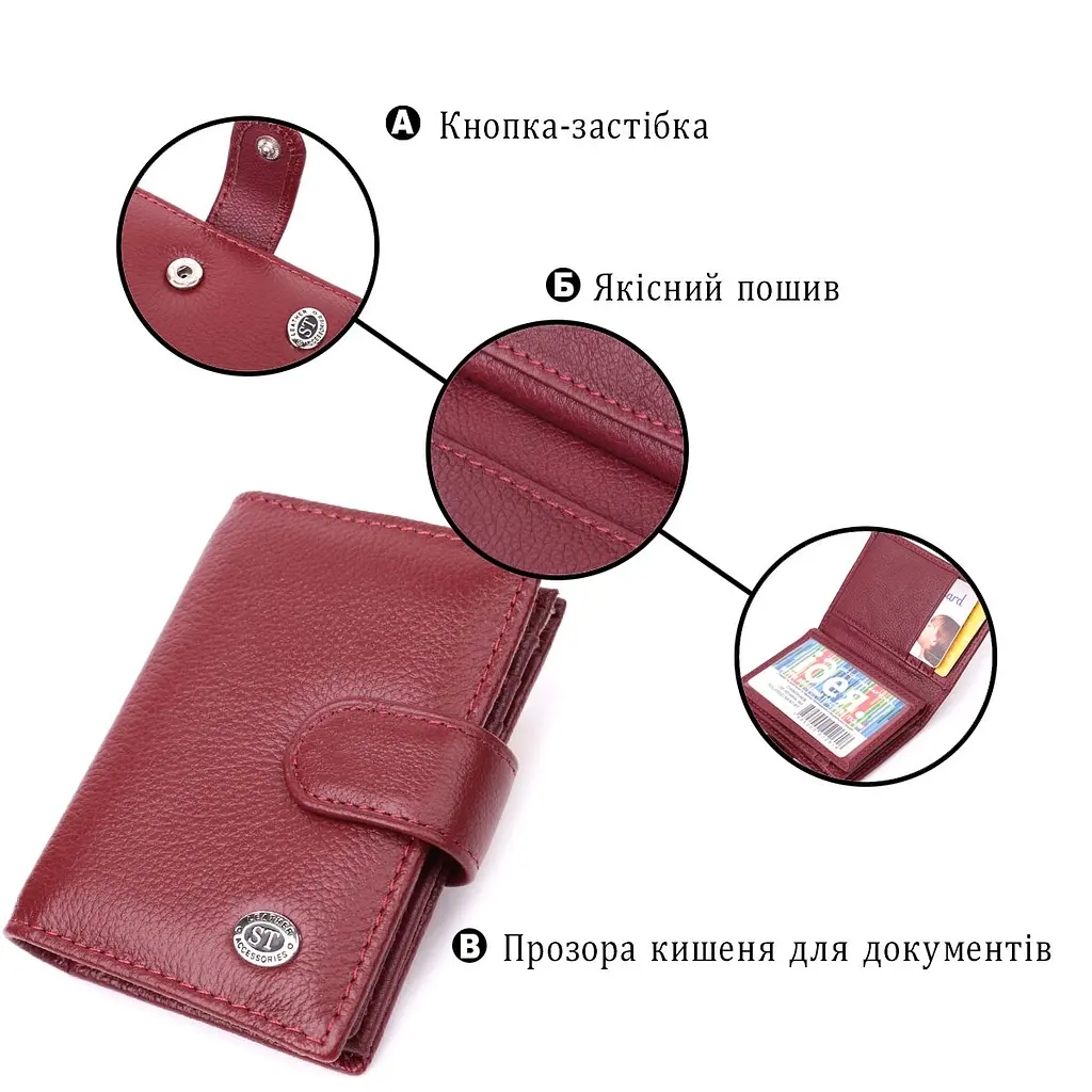 Практична візитниця з натуральної шкіри ST Leather 22468 бордова - фото 4