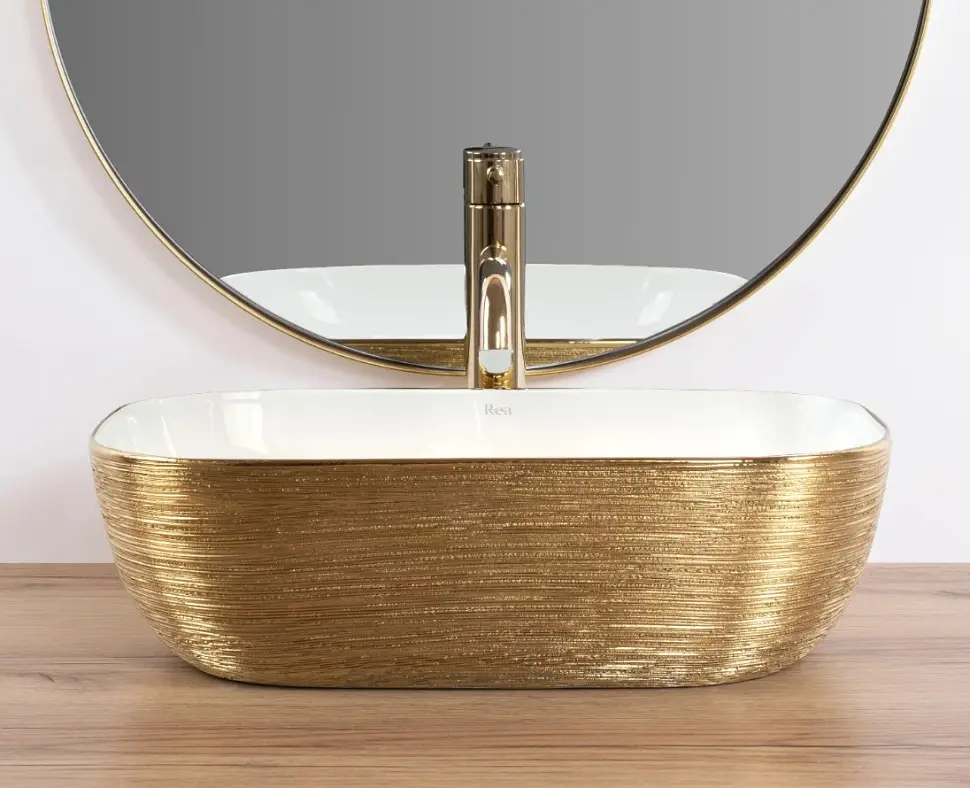 Умивальник Rea Belinda 33x46,5 white/gold brush (REA-U7422), Структурна - фото 2