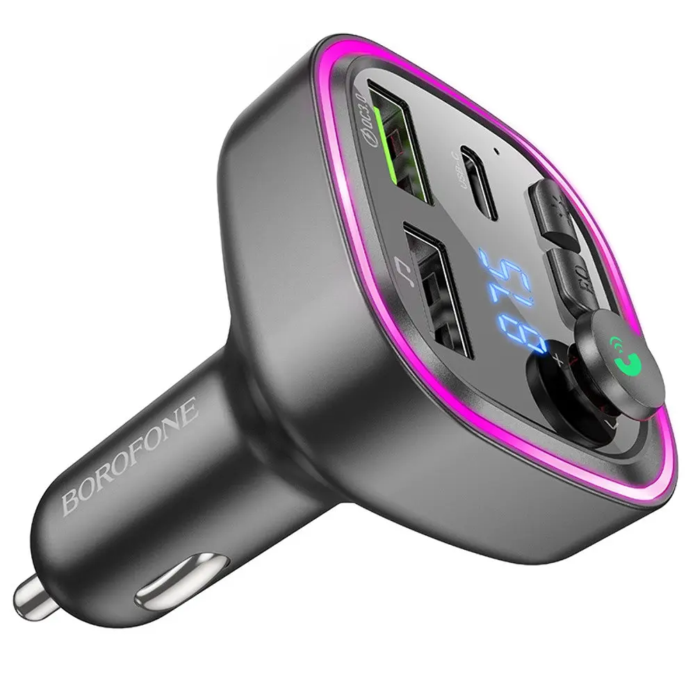 Автомобільний зарядний пристрій Borofone BC48 2 USB/Type-C/QC 18W з FM-модулятором (USB/TF card/bluetooth) чорний - фото 3