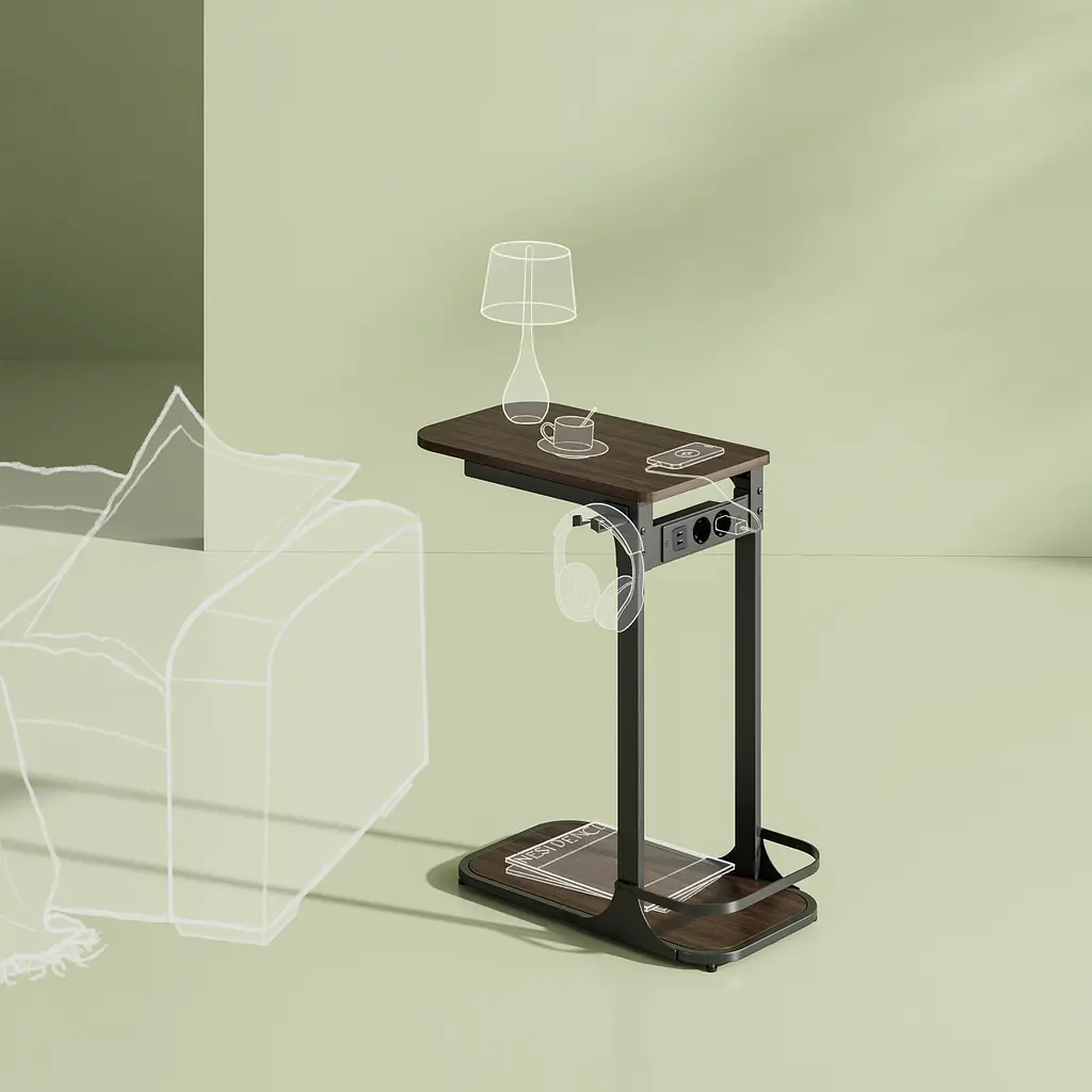 Приставний столик OfficePro Dark Wood Black із мереживим подовжувачем, USB-роз'ємами та тримачем для гарнітури (SD185DW) - фото 5