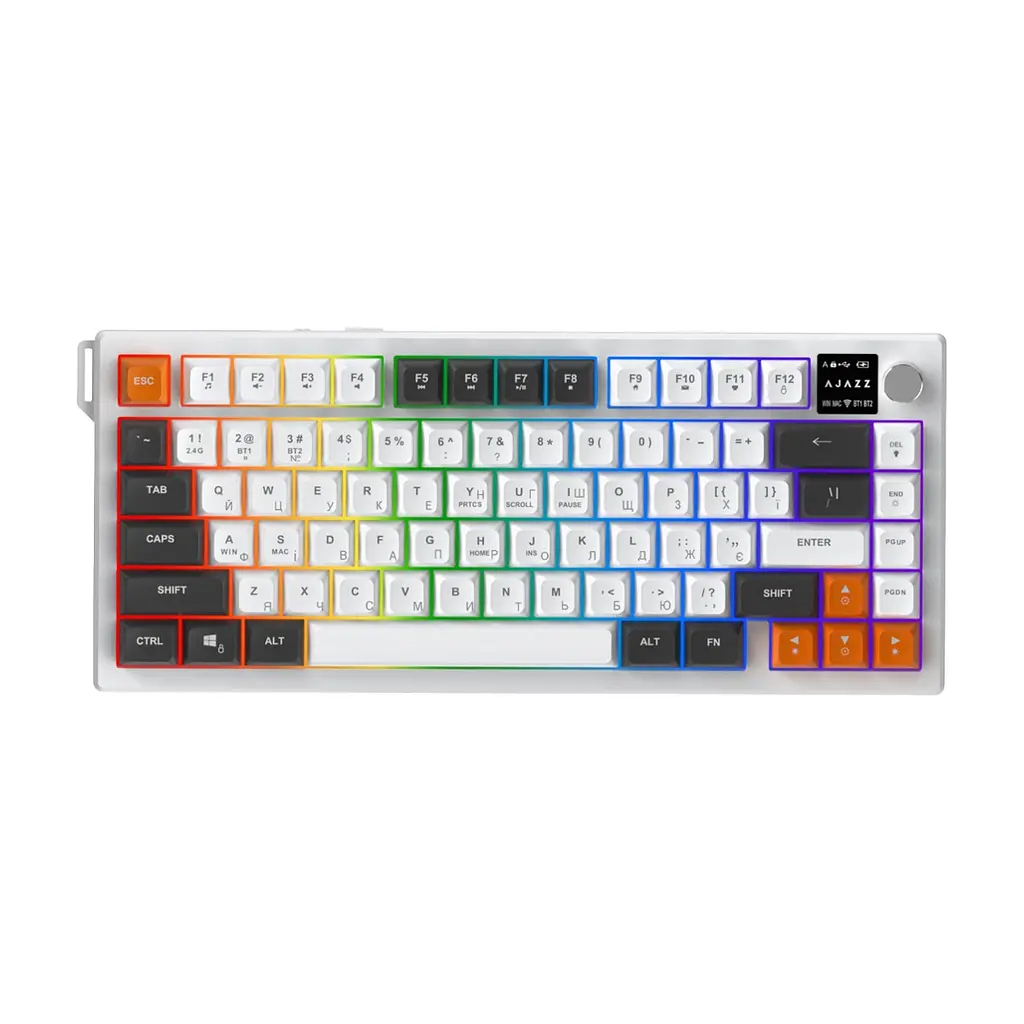 Клавіатура Ajazz AF82 Wireless/Bluetooth/USB UA Gray/White/Orange (AF82-GWO)