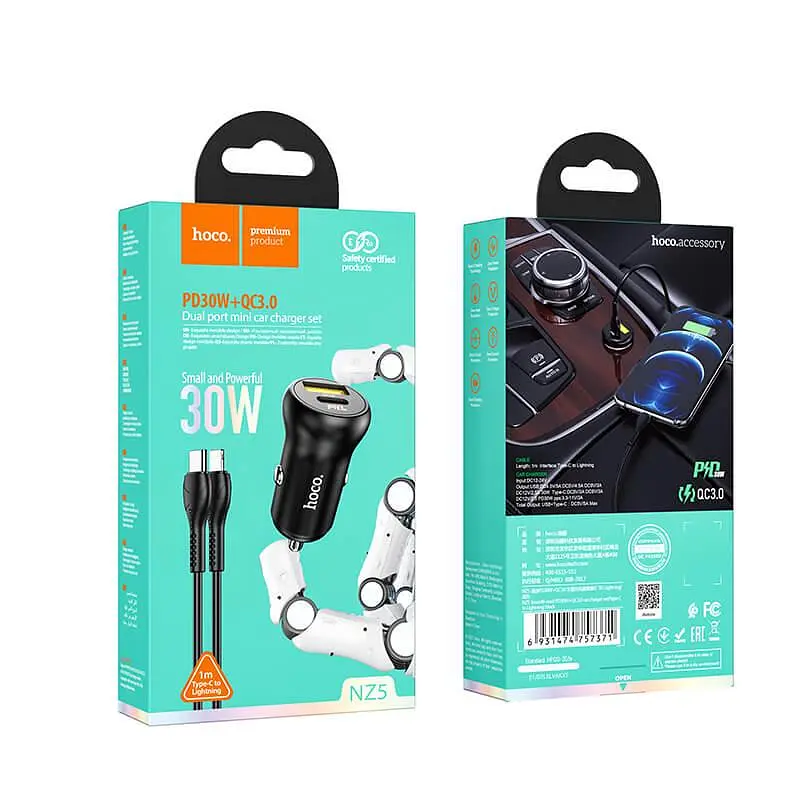 Адаптер автомобильный HOCO Type-C to Lightning Cable Smooth Road Car Charger NZ5 30W Black - фото 7