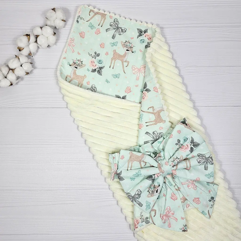 Плед-конверт на виписку 80х100 з бантом a.l.babybox М'ятні козулі