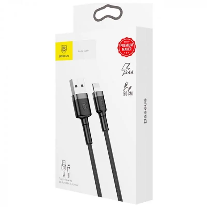 Кабель Baseus Cafule Cable USB to lighting 2.4A 1m CALKLF-BG1 Black-Grey - фото 2