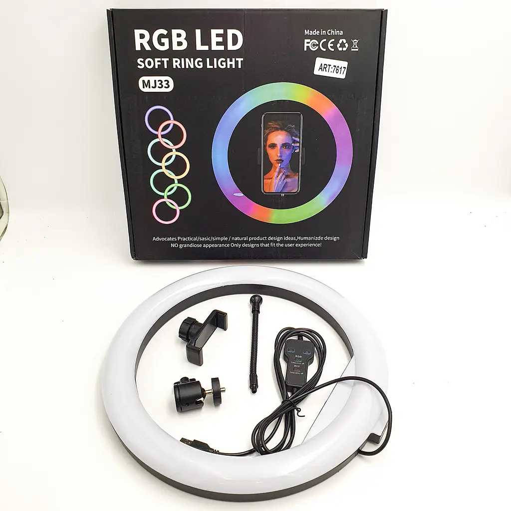 Кільцева LED лампа RGB 8 кольорів з тримачем телефону кільцеве світло 33см 14W RING LIGHT MJ33 (YR-330A) - фото 6