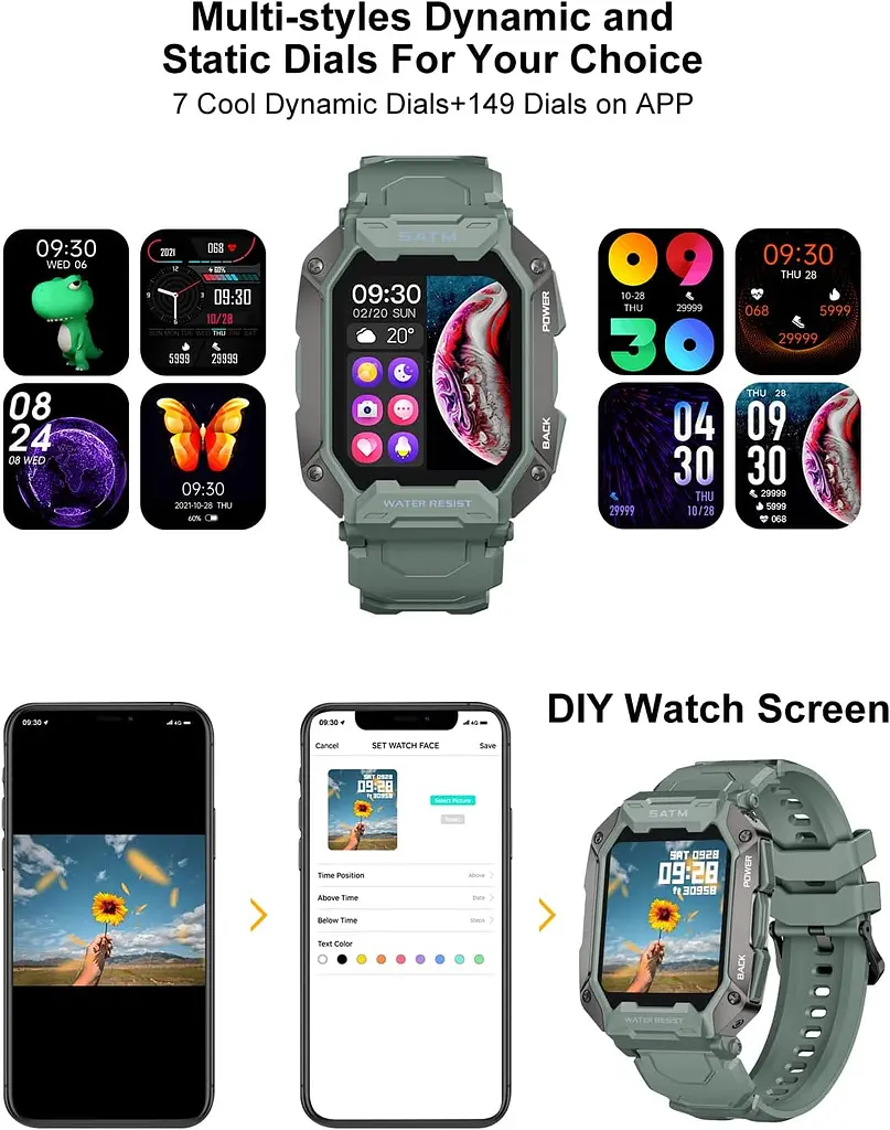 Умные смарт-часы в противоударном тактическом корпусе Lige C20 с двумя ремешками Camouflage Green, BW1821E (17792) - фото 9
