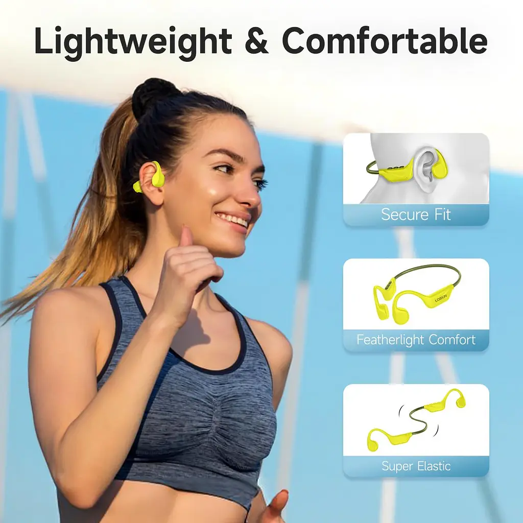 Спортивні кісткові бездротові навушники LOBKIN K21 з Bluetooth 5.4, Open Ear, мікрофоном, IPX5 жовто-коричневі - фото 2