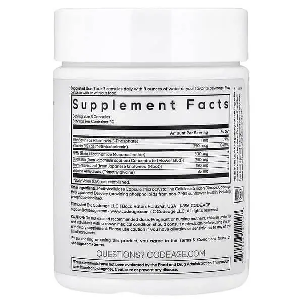 Ниацин (B-3) Liposomal NMN Platinum 90 капсул Codeage vit0005307 - фото 2
