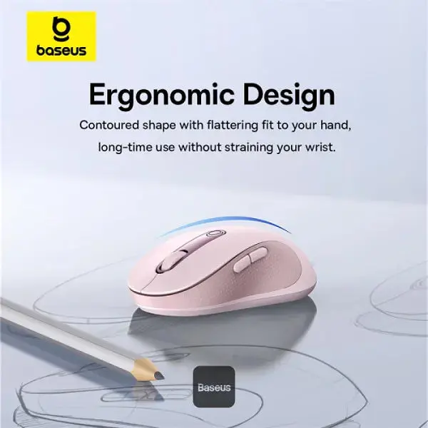Мышь беспроводная Baseus F02 Ergonomic Wireless Mouse розовая - фото 7