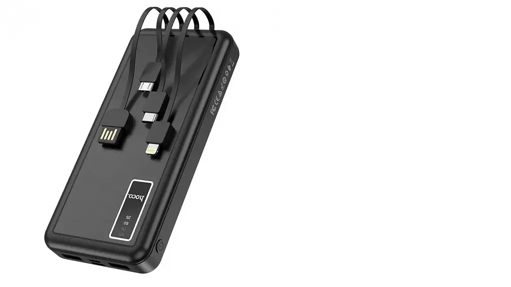 Повербанк Hoco J77 10000mAh 2USB / Lightning / Type-C 2A з ліхтариком та чотирма вбудованими кабелями Чорний - фото 3