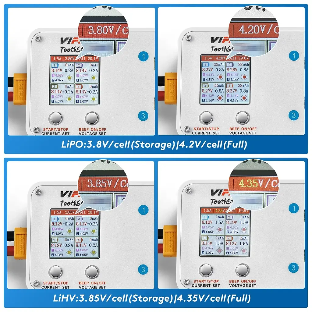 Зарядний пристрій ViFly ToothStor 65W 4 Роrt 2s FPV BT3.0 & JST-XH з функцією балансування білий (18773) - фото 6