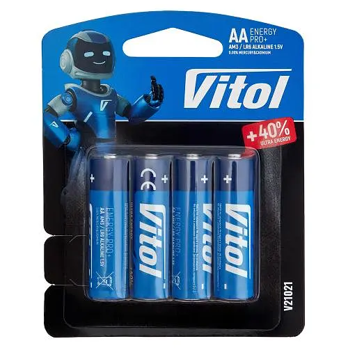 Батарейка Vitol V21021 на блістері лужна LR06 AA (4/48 шт)