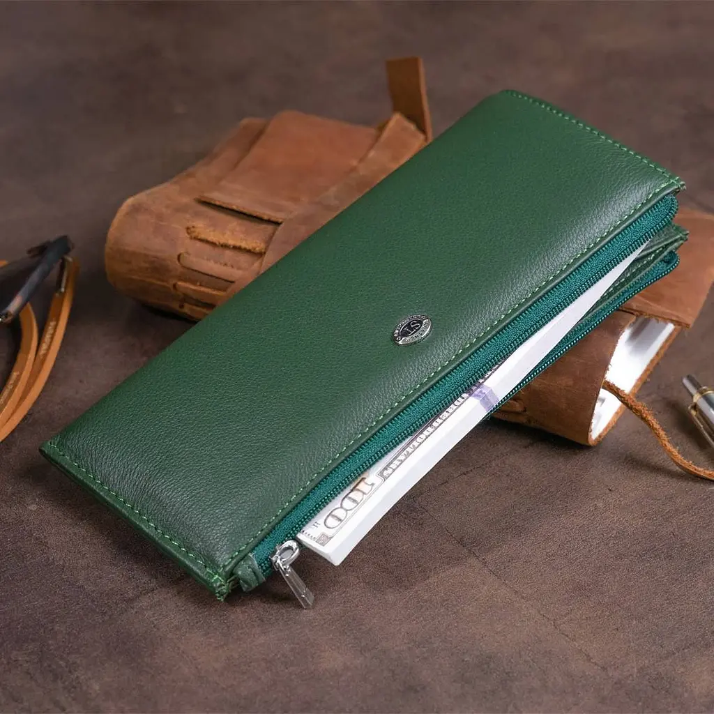 Горизонтальний тонкий гаманець зі шкіри унісекс ST Leather 19328 зелений - фото 8