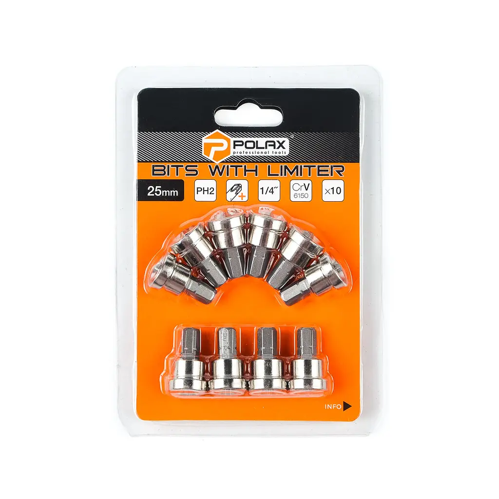 Біта сталева Polax з обмежувачем PH2*25 мм 1/4" 10 шт (51-090) - фото 3