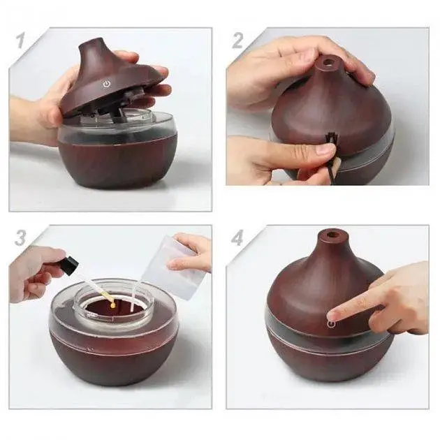 Ультразвуковий зволожувач повітря mini Humidifier коричневий з LED підсвіткою 7 режимів - фото 4