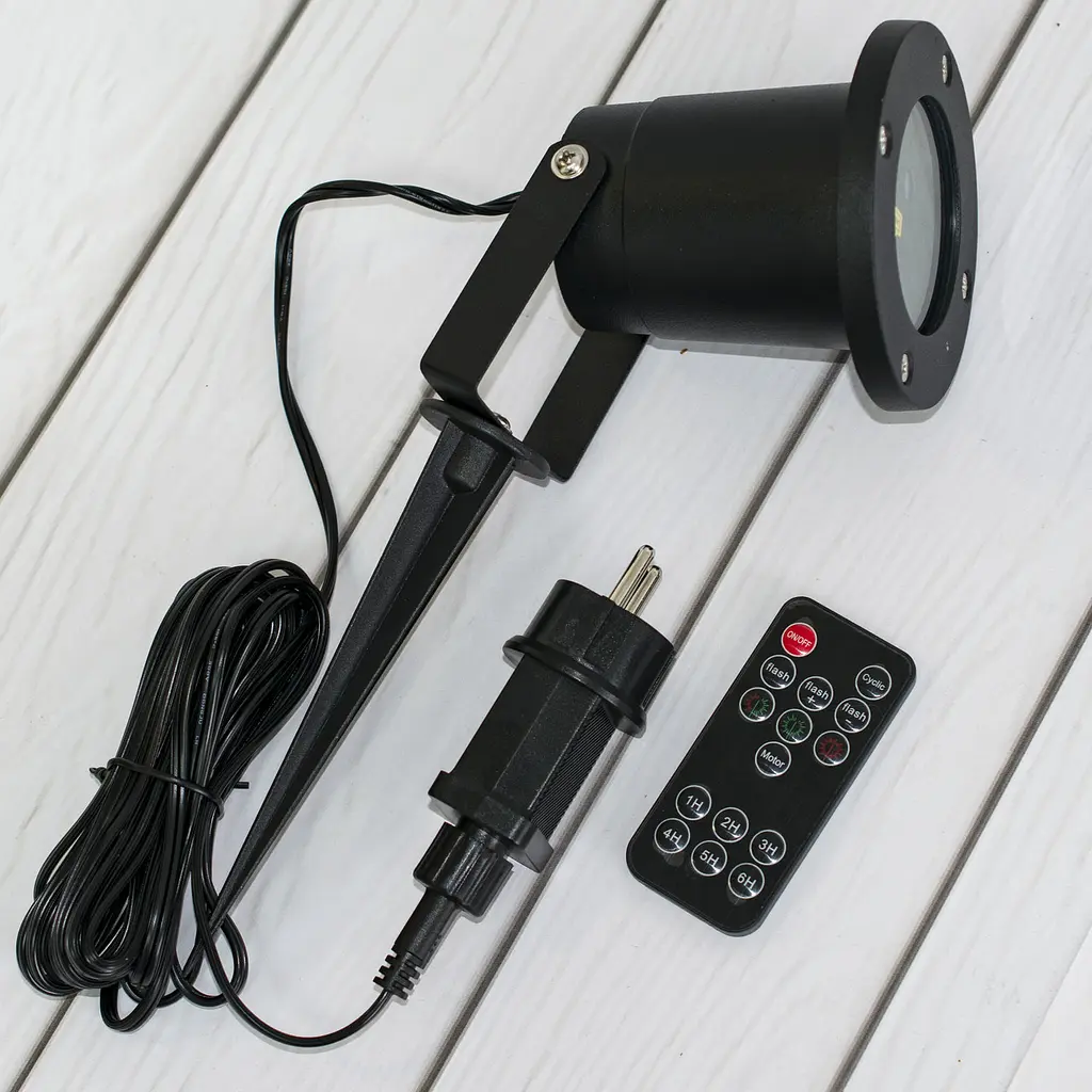 Уличный лазерный прожектор проектор Waterproof Lazer Звездное небо+фигуры с пультом (red + green) - фото 4