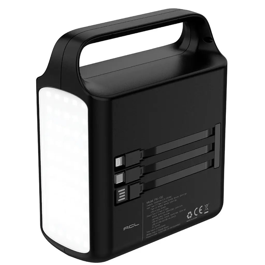Павербанк ACL PW-155 CORE+ 100000 мА·год 22.5W Power Bank зі швидкою зарядкою, 4 USB, 2 Type-C, вбудованими кабелями та LED-світильником Чорний (UFTPW-155) - фото 2