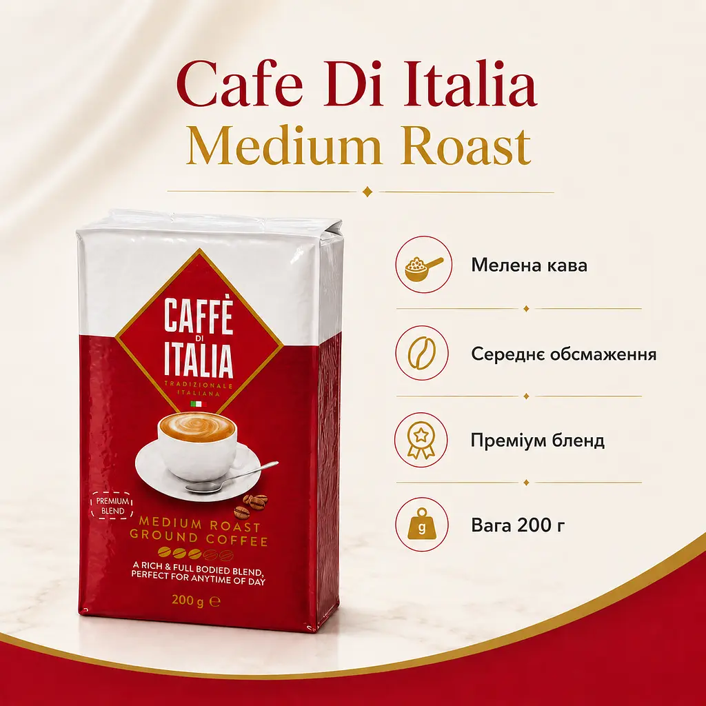 Кава мелена Caffè di Italia Medium Roast 200 г середнього обсмаження для турки, френч-преса, гейзерної кавоварки та чашки - фото 3