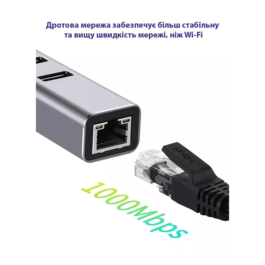 Концентратор USB 3.0 Type-C/Type-A to RJ45 Gigabit Lan, 3*USB 3.0, cable 13 cm Dynamode (DM-AD-GLAN-U3) - фото 4
