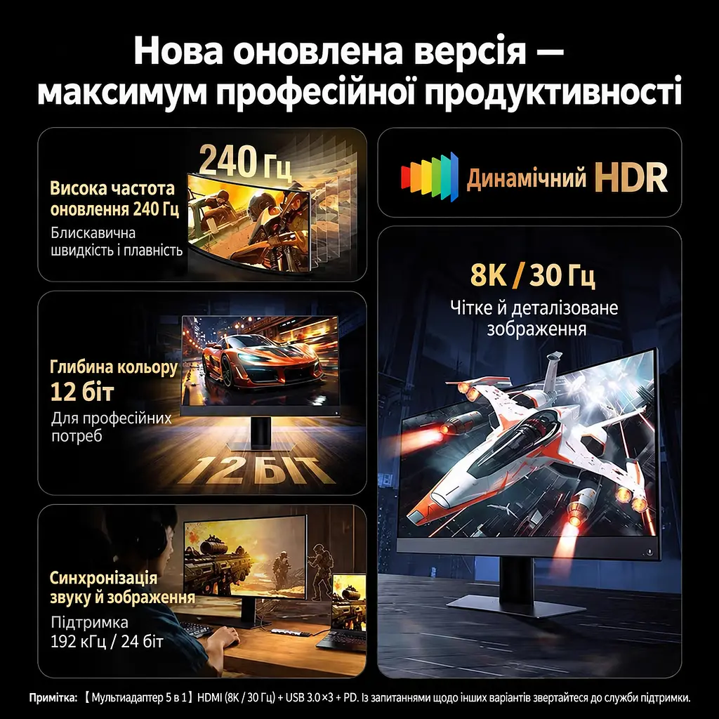 Док-станція USB-C UGREEN CM500 хаб 3 USB-A 3.0 для даних HDMI 2.1 до 8K 30 Гц сірий (25101) - фото 6