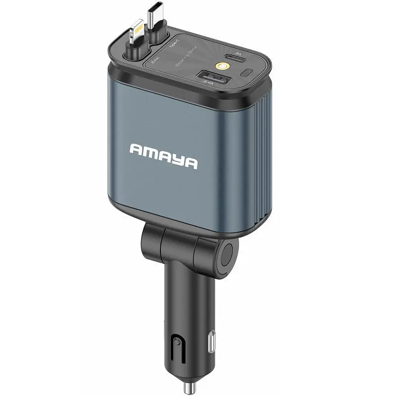 АЗП ACC-CL11 PD57.5W+QC3.0 (1USB-A/1C) з retractable cable Type-C + Lightning Gray Amaya teh0029948