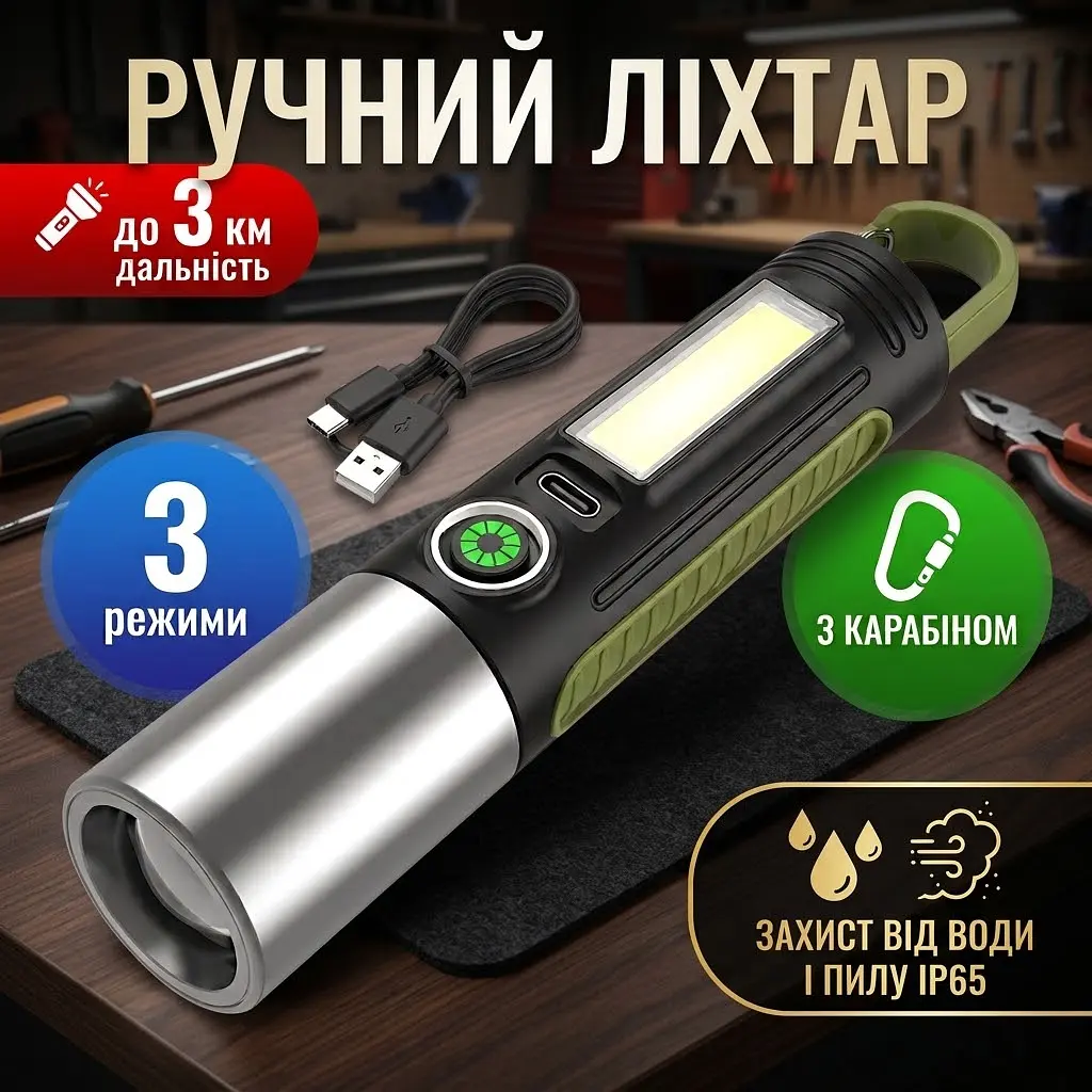 Ліхтарик з гачком для кріплення ручний BL S507 акумуляторний стійкість до вологи та пилу - фото 2