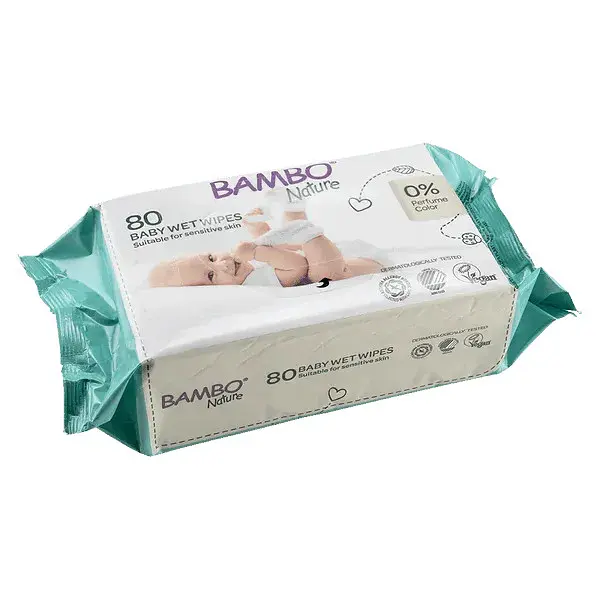 Вологі очисні, гіпоалергенні серветки Bambo Nature без запашників. 80 шт. Bambo Nature (6339) - фото 3