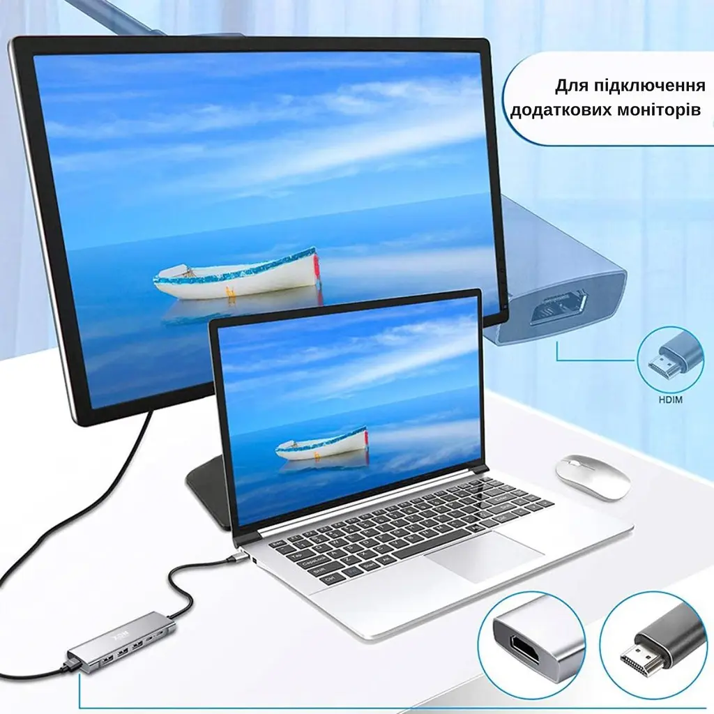 USB-хаб XON SmartHub 9 в 1 (HDMI, 3.5 Audio, SD/TF, 2xType-C, 3xUSB3.0) Сірий (UHCHP095300G 5245) - фото 8