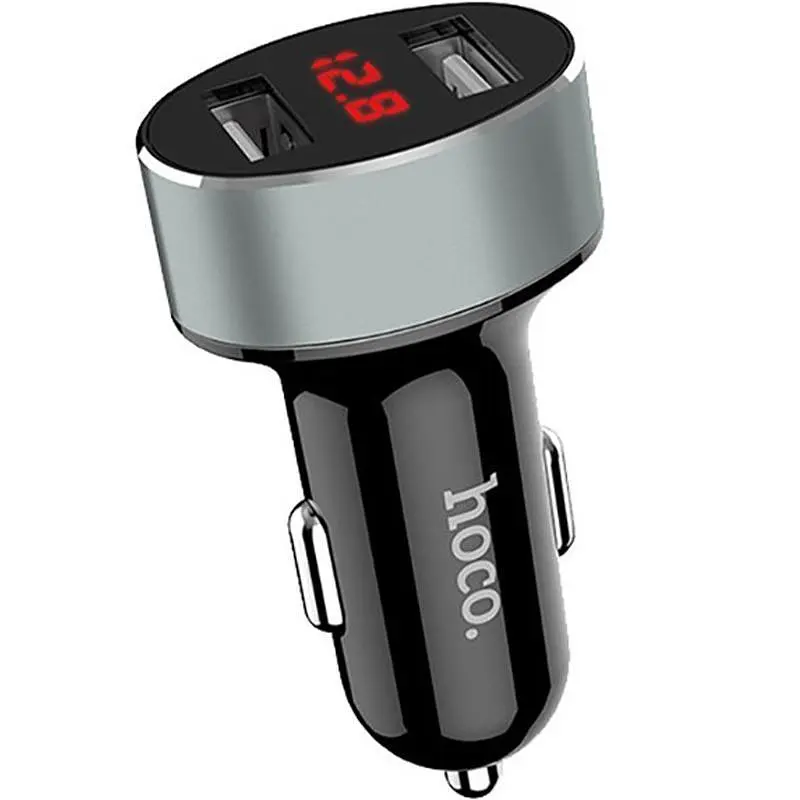 Автомобільний зарядний пристрій Hoco Z26 2USB Display Black/Grey - фото 2