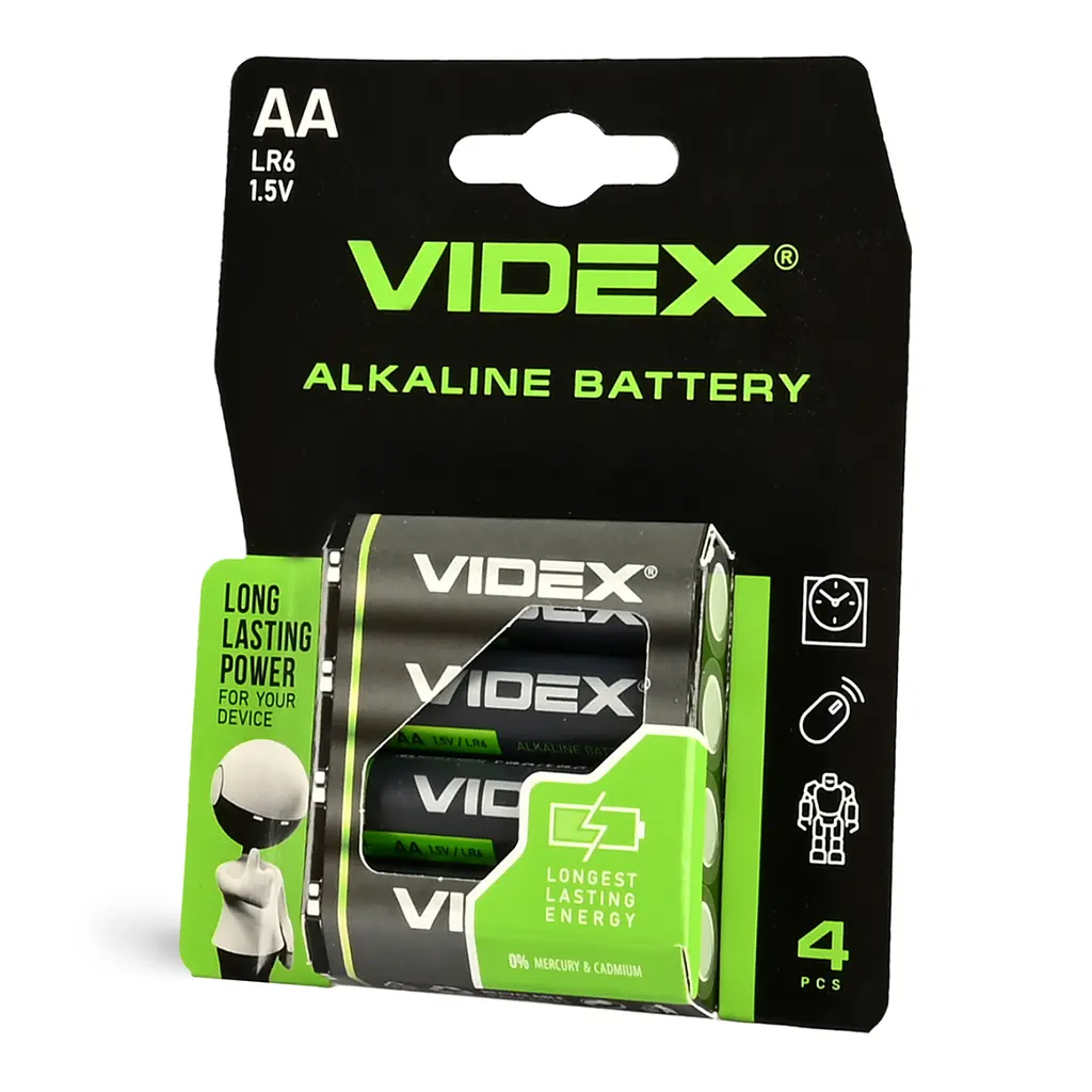 Батарейка щелочная Videx LR06 AA 4 шт 2600 mAh Blister