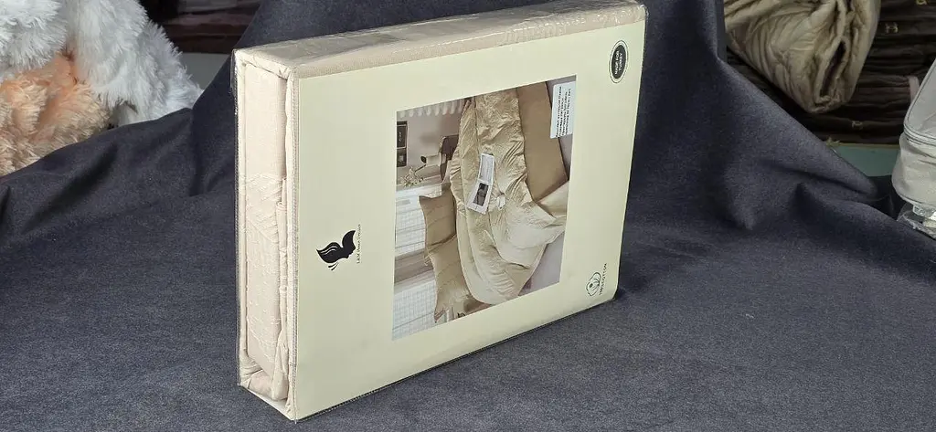 Комбінована постільна білизна ELEGANT бежевий двоспальний комплект 200×230 підодіяльник простирадло 220×240 наволочки 70×70 (2 шт) - фото 3