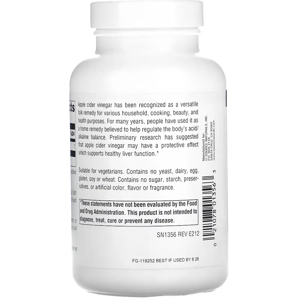 Яблучний cідровий оцет Source Naturals Apple Cider Vinegar 180 таблеток - фото 2