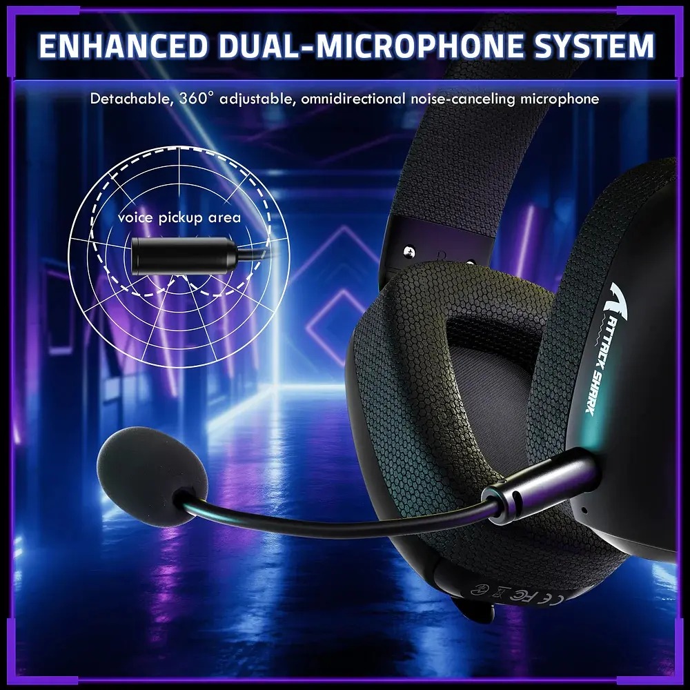 Ігрова гарнітура Attack Shark L80PRO Wireless, 2.4GHz/Bluetooth/3.5mm Black - фото 4