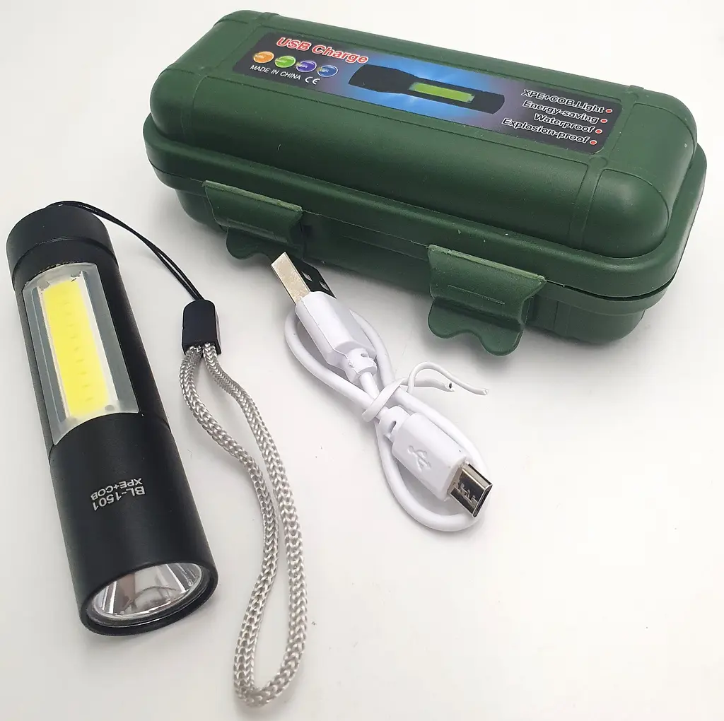 Ручний LED ліхтар мініатюрний ліхтарик акумуляторний з бічним COB світильником USB зарядка Bailong BL 1501 XPE+COB - фото 3
