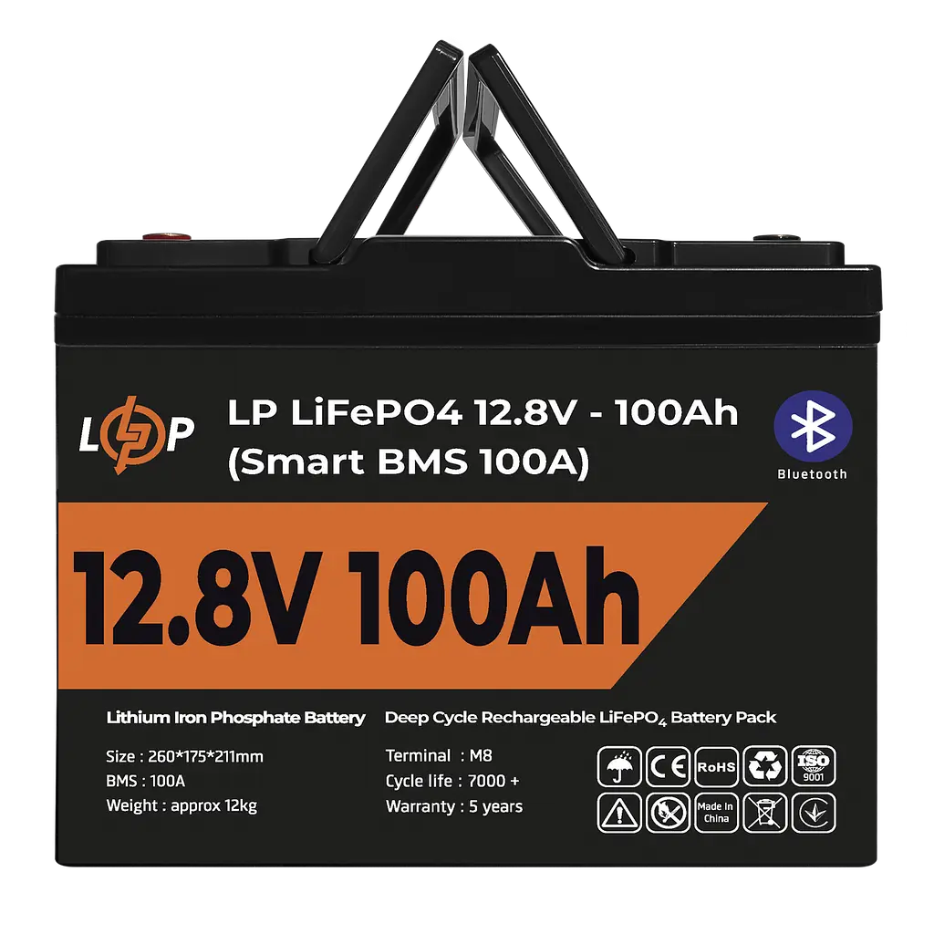 Акумулятор LP LiFePO4 12V (12,8V) - 100 Ah (1280Wh) (Smart BMS 100А) з BT пластик - фото 2
