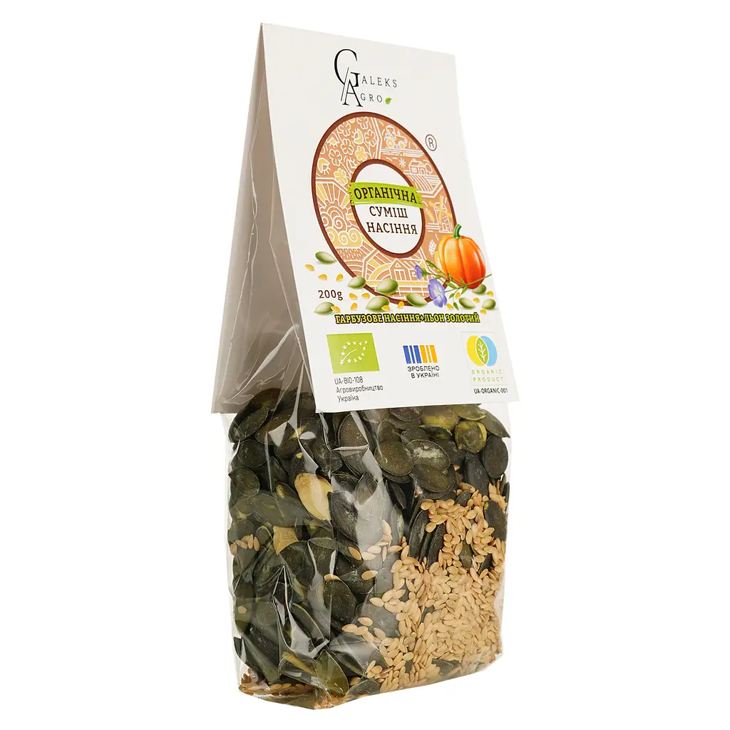 Органічна суміш насіння Galeks-Agro для салатів гарбузове насіння + льон золотий 200 г - фото 2