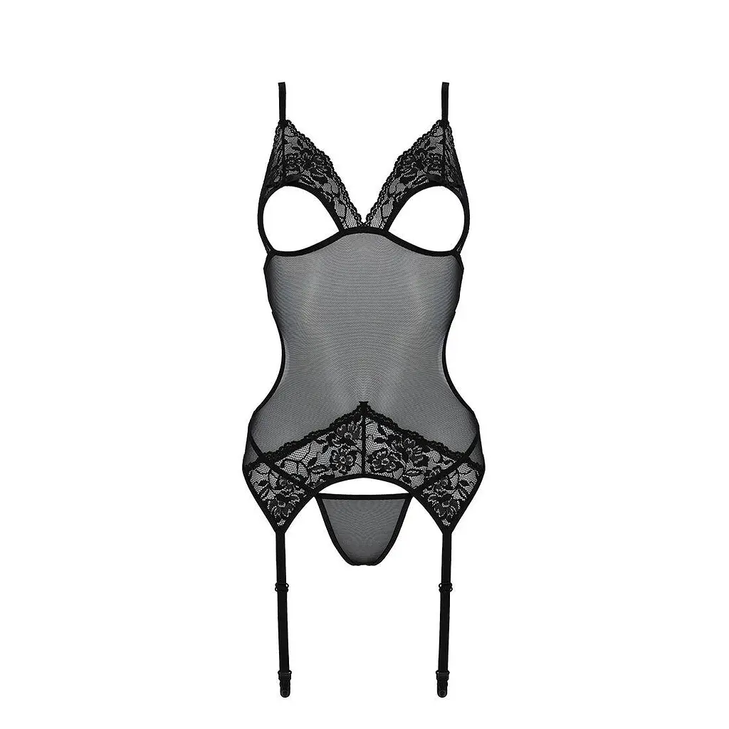 Корсет з підв'язками та ажурним ліфом Passion Christa CorSet black L/XL - фото 5