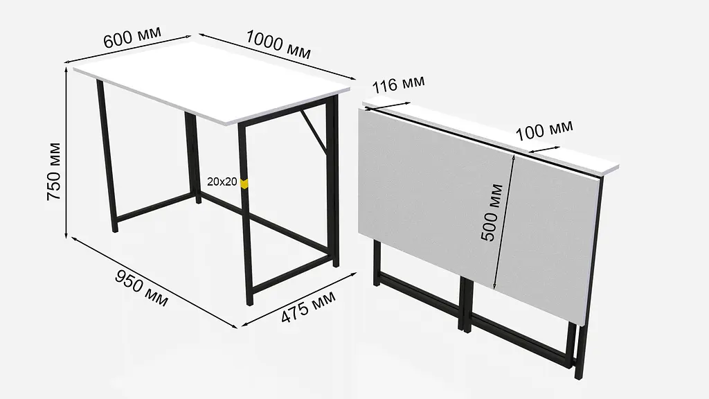 Стол раскладной Морис Ferrum-decor 750x1000x600 Черный металл ДСП Белое 16 мм (FRD-104669) - фото 8
