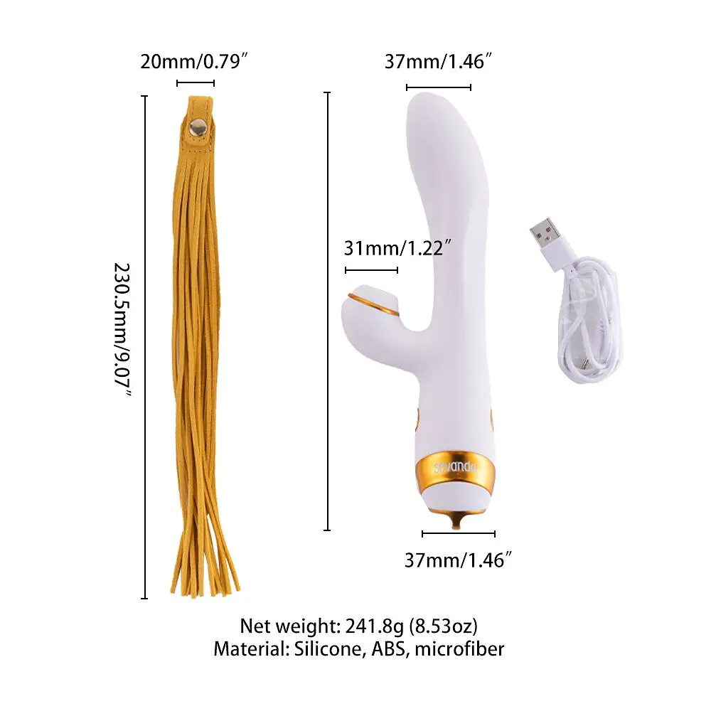 Вібратор-кролик з пульсацією та флогером LOCKINK SEVANDA Whip Vibrating Massage Wand, біло-золотий - фото 7