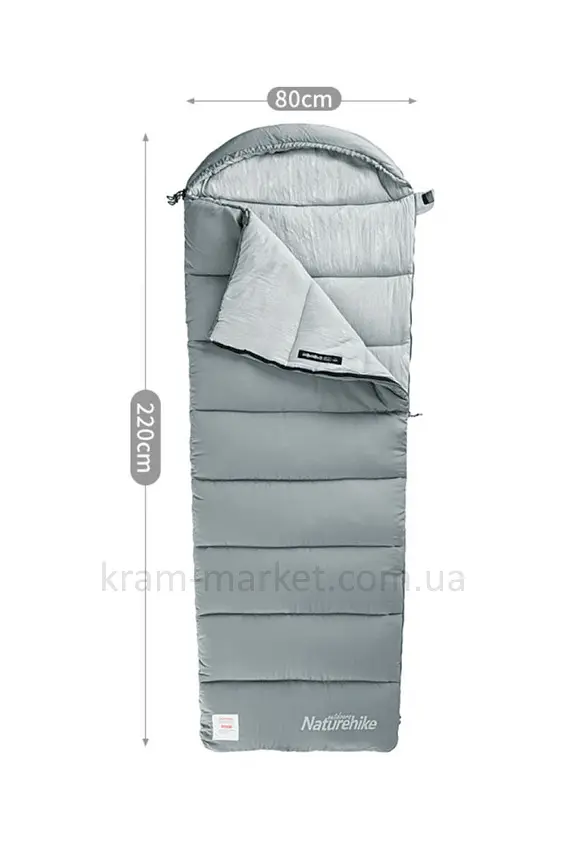 Спальник Naturehike M180 (NH20MSD02) +12°C - с капюшоном - левый - серый - фото 2