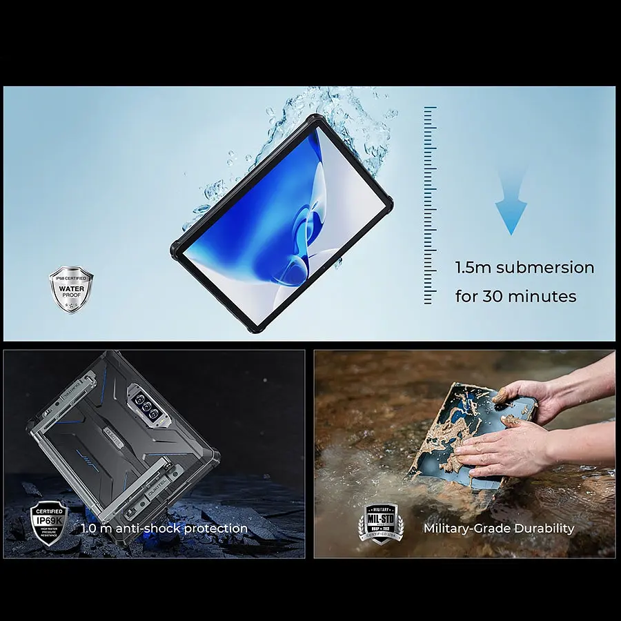 Планшет Oukitel RT7 5G 10.1" FHD+/12GB/512GB/ Dimensity7050/32000mAh/ 48+32Мп/IP69K/NFC/LTE Blue - фото 9