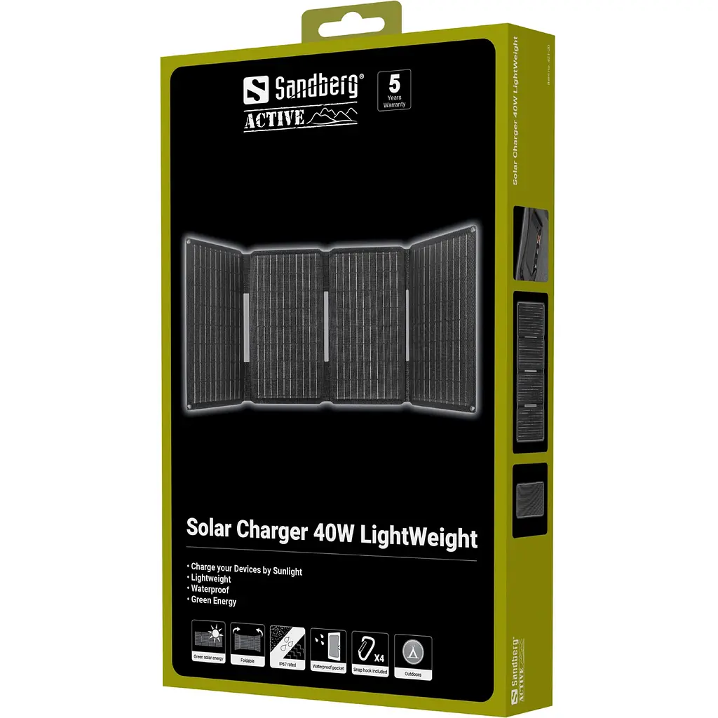 Сонячна панель Sandberg 40W (83x32,1см) DC40W, 5V/3.4A USB-A (23W) + 5V/3A QC3.0 + USB-C PD(30W) - фото 7