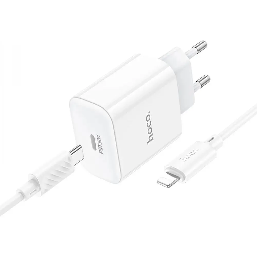 Комплект зарядного пристрою Hoco C76A Pro 1Type-C PD/QC 30W PPS Type-C to Lightning White - фото 3