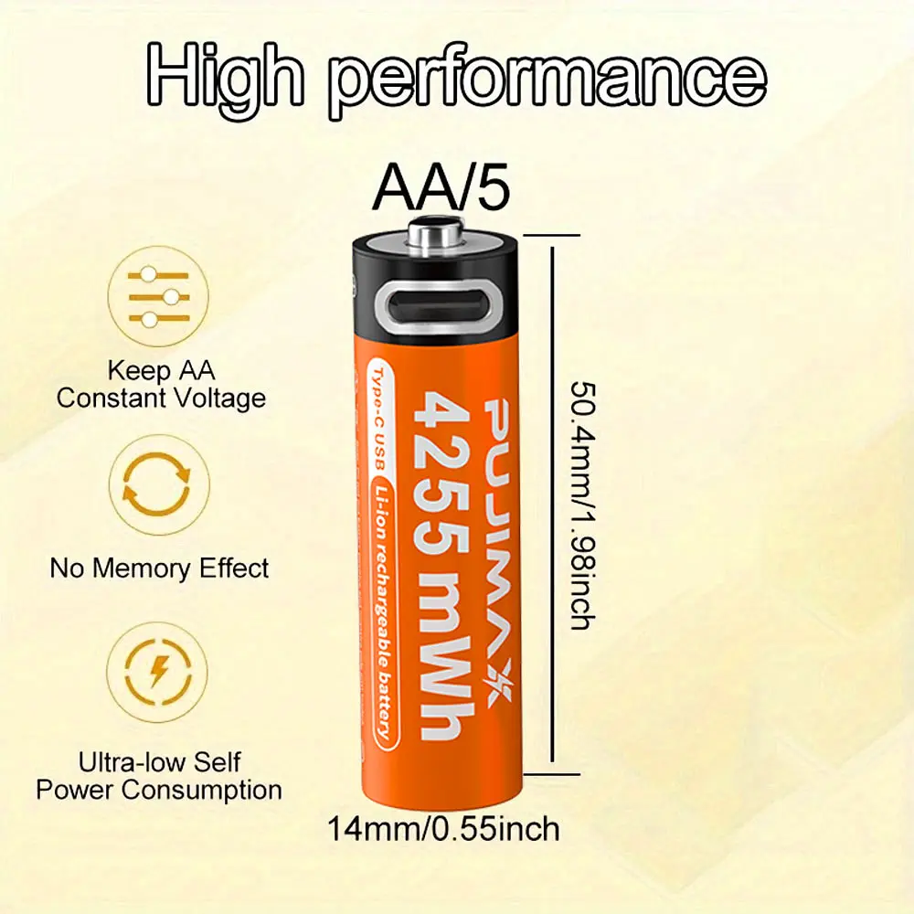 Акумулятори пальчикові AA з входом USB Type-C 4255mWh 1.5V акумуляторні батареї з роз'ємом для заряджання Pujimax 4шт з кабелем - фото 9