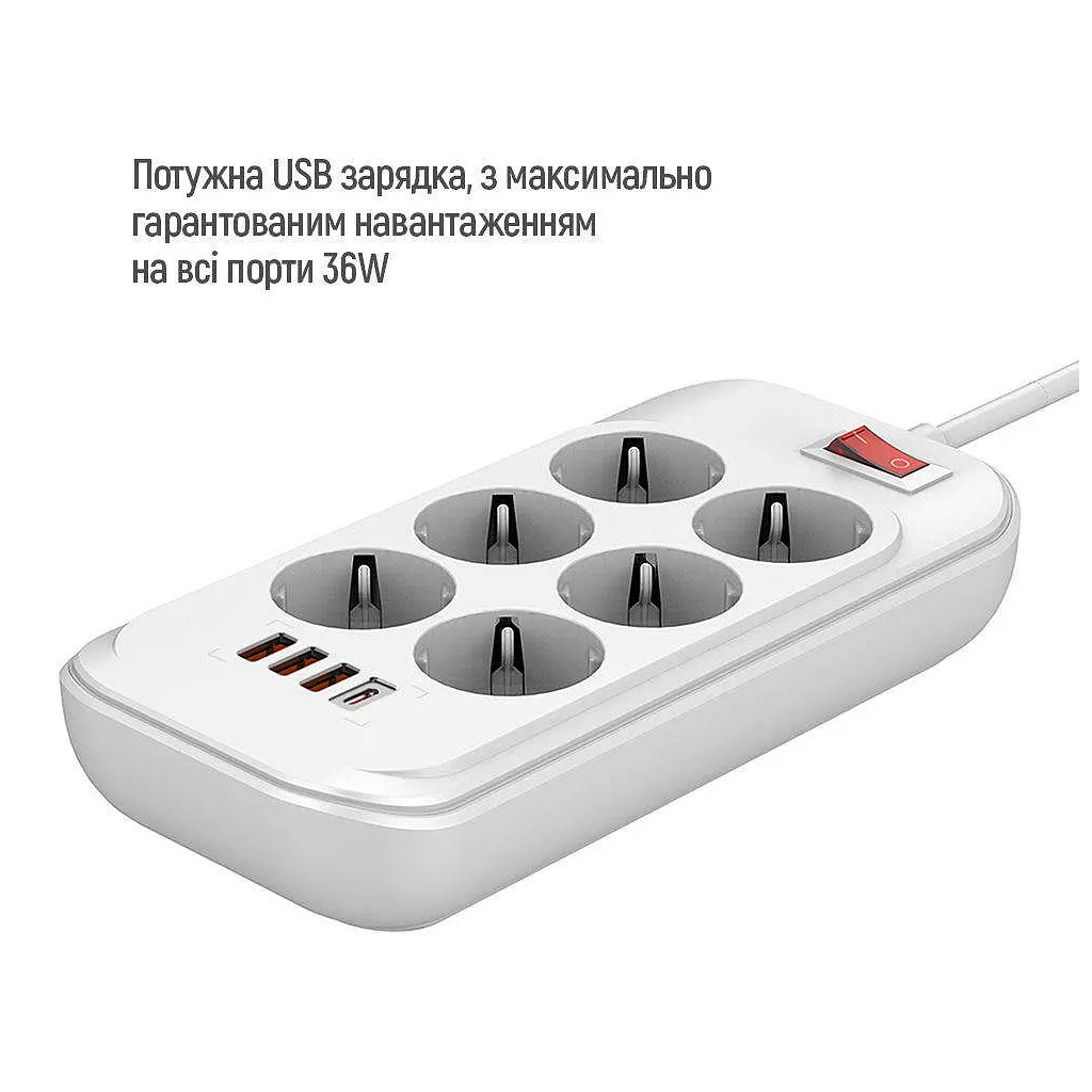 Мережевий фільтр живлення ColorWay CW-CHE64PDW, 6 розеток/4USB 2M (CW-CHE64PDW) - фото 6