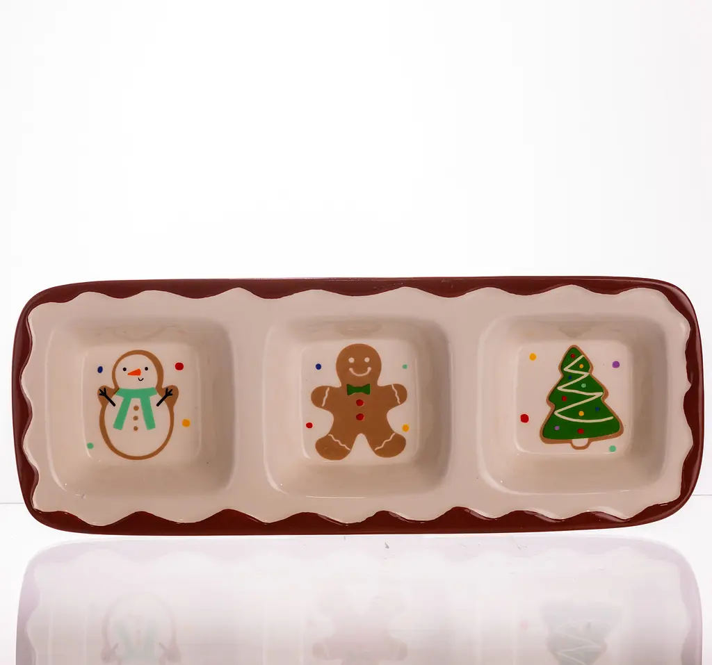 Менажница новогодняя фарфоровая Yiwu Merry Christmas на 3 секции для закусок 30×11×2.5 см CR-1-41 - фото 2