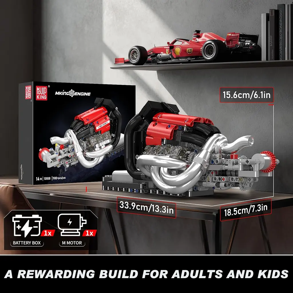 Конструктор двигун Mould King STR13 FORMULA ONE V6  Engine   моторизований дитячий мотор 980 деталей - фото 3