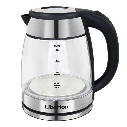 Електрочайник Liberton LEK-6833, Black, 1500W, 1.8л, скло+нерж.сталь, дисковий, індикатор рівня води, захист від перегріву, відключення за відсутності води - фото 2